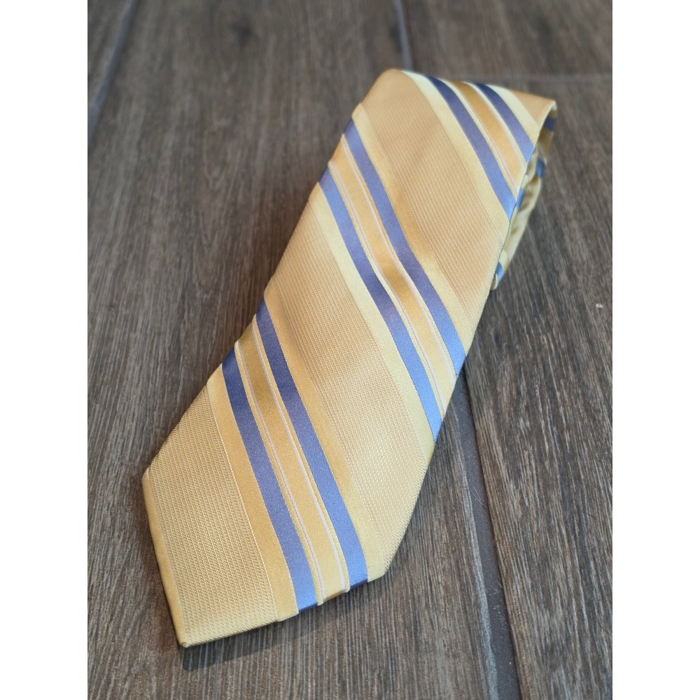Valentino Mens Silk Tie Yellow Gold Blue Diagonal Stripe Made in Italy Designer